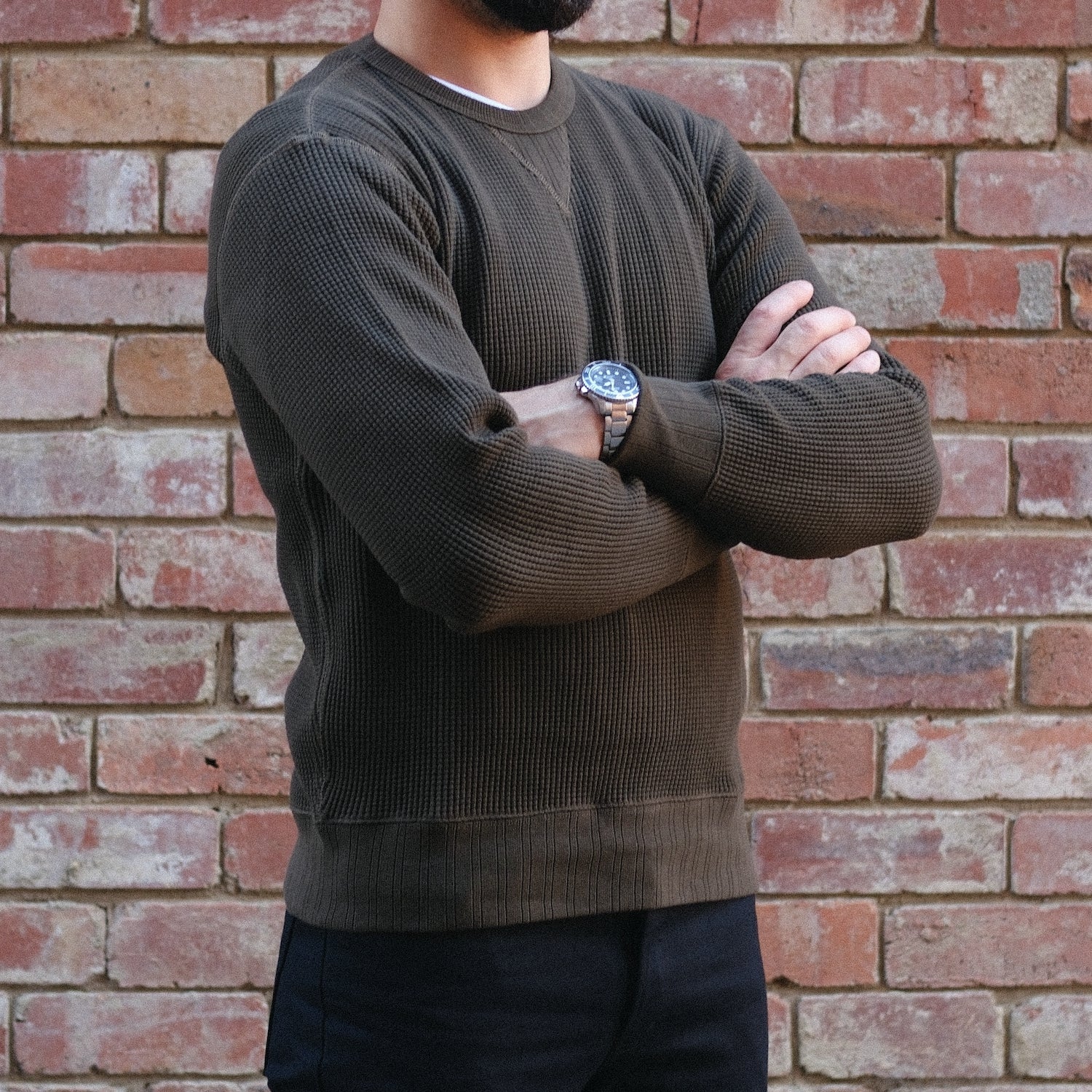 Thermal Sweatshirt/ Waffle Olive