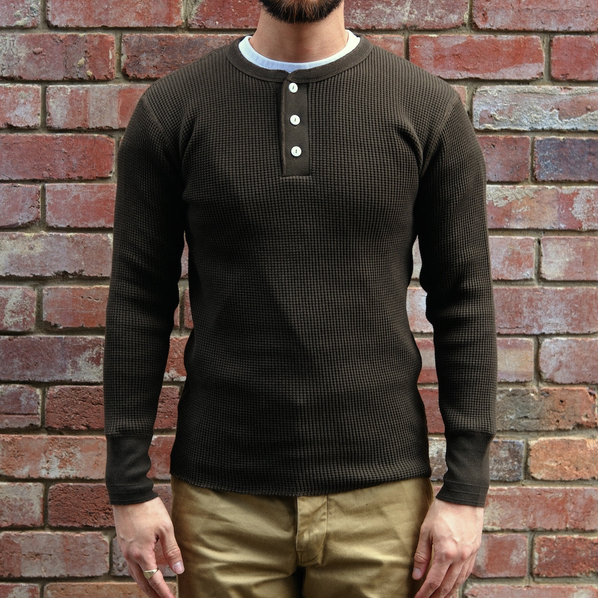 Henley Waffle Tee / Olive