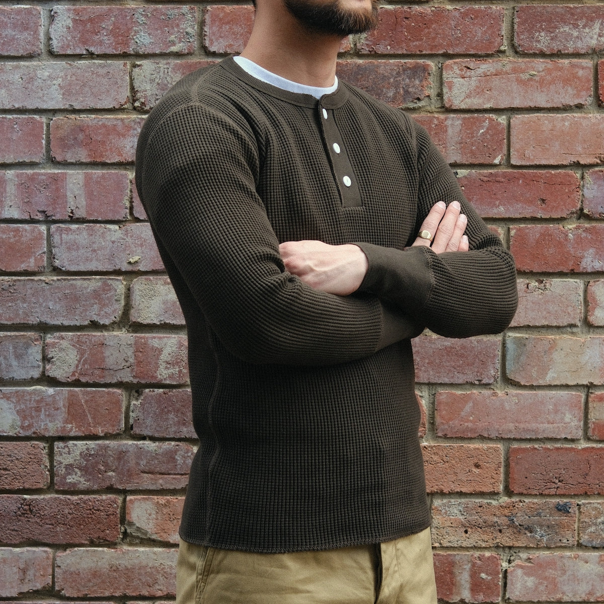 Henley Waffle Tee / Olive