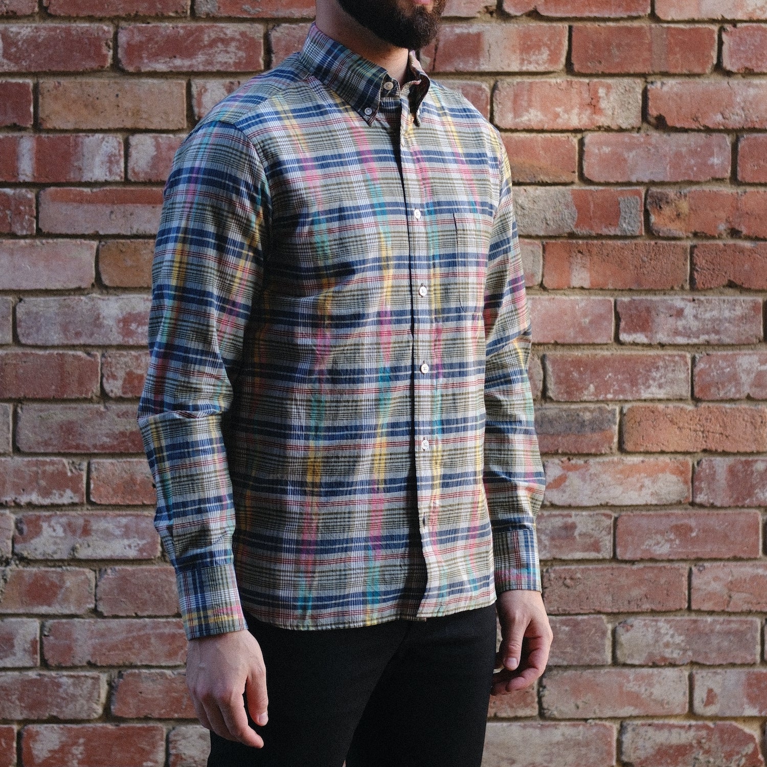 Madras Button Down Shirt / Amazonite Combo