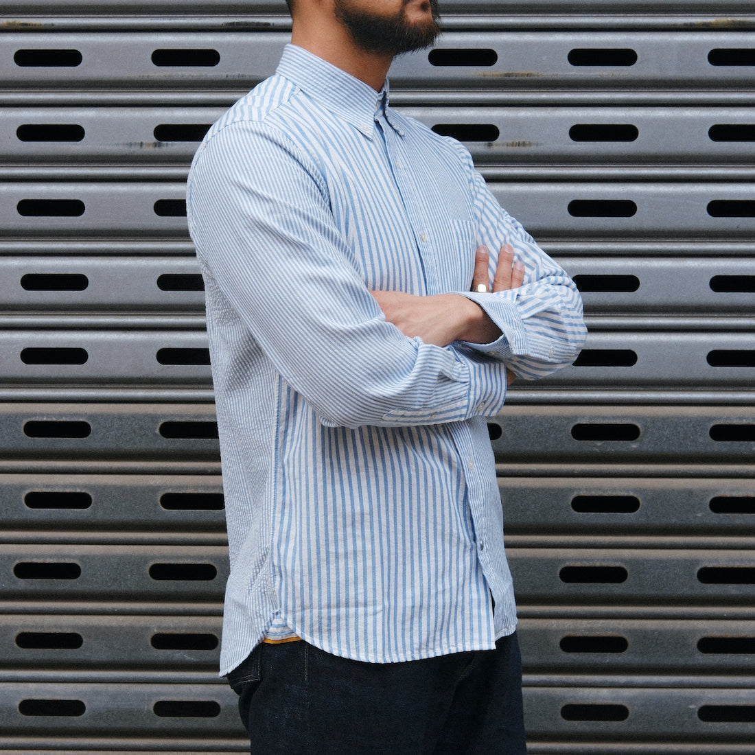 Madras Button Down Shirt / Blue Seersucker