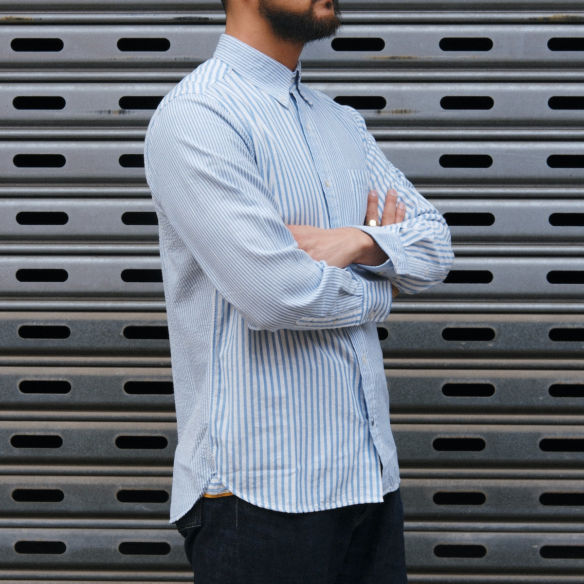 Madras Button Down Shirt / Blue Seersucker