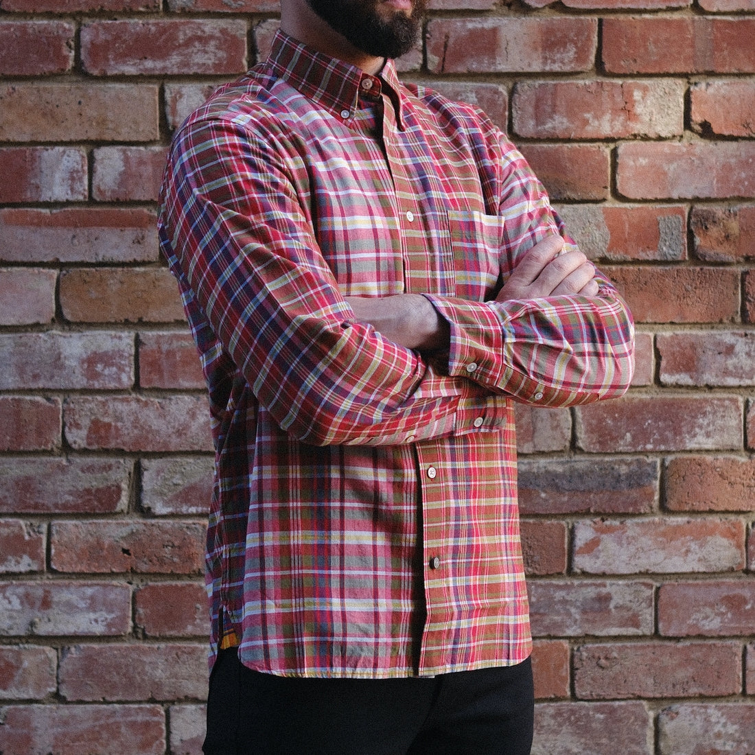 Madras Button Down Shirt / Carnelian Combo