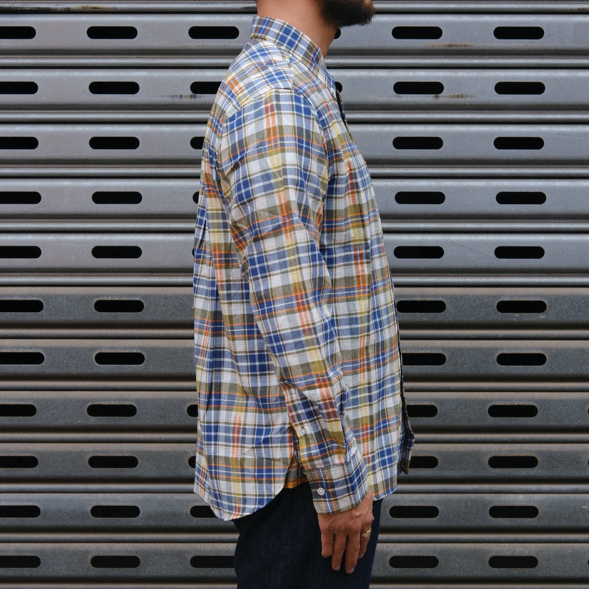 Madras Button Down Shirt / Navy Natural Check