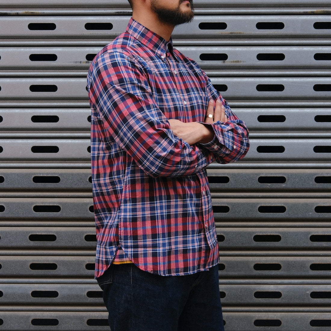 Madras Button Down Shirt / Red Blue Check