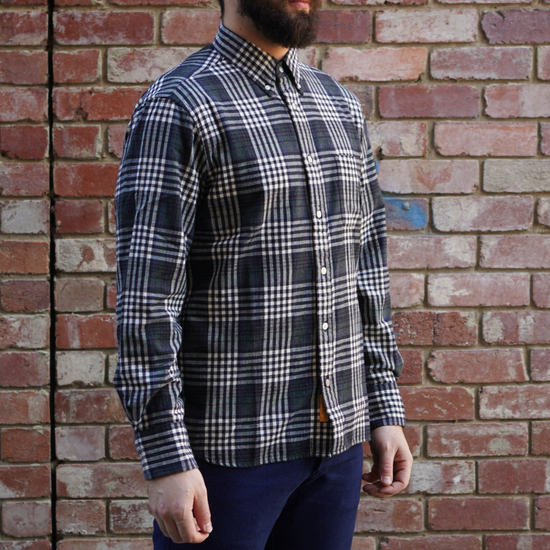 Madras Button Down Shirt / Black Grey Check