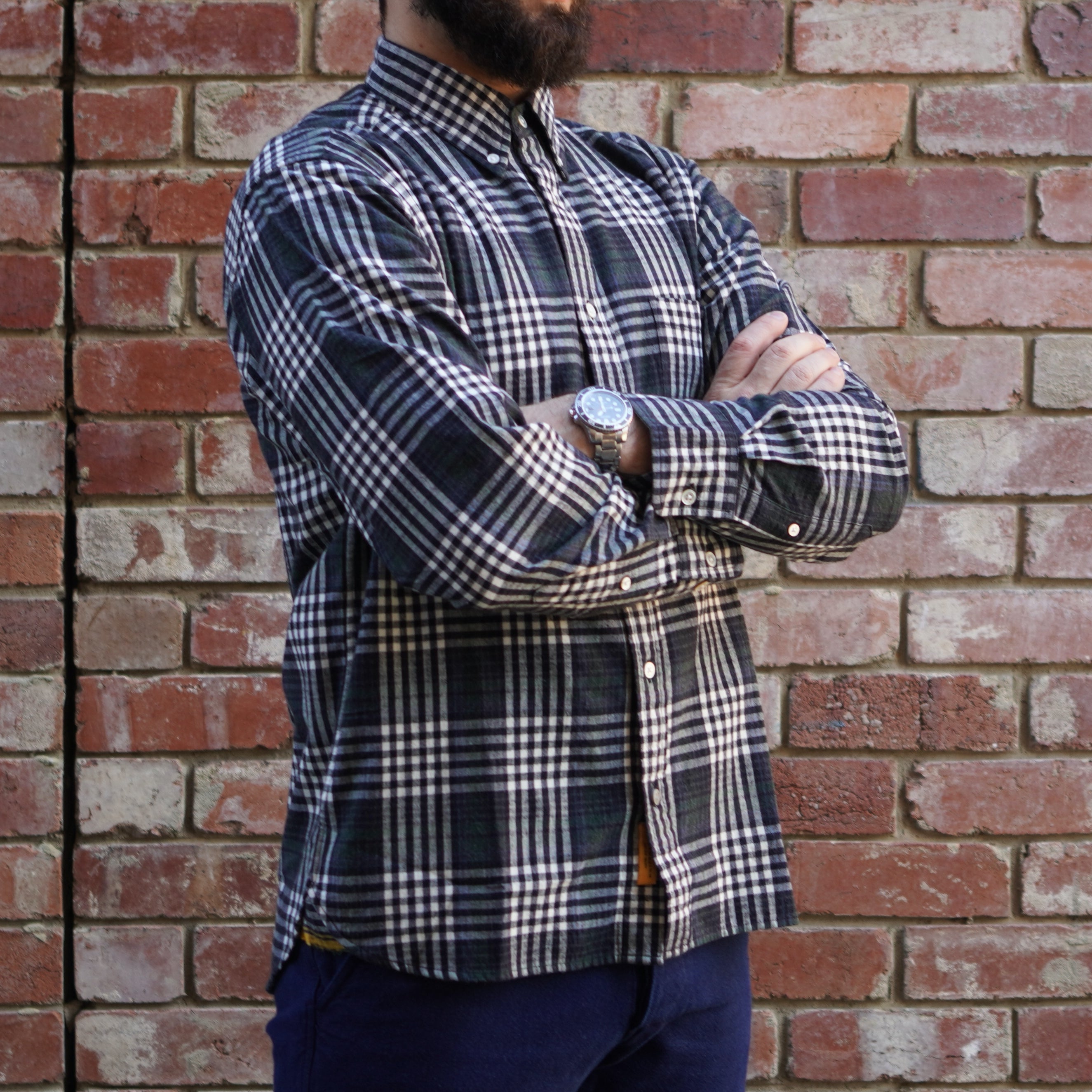 Madras Button Down Shirt / Black Grey Check