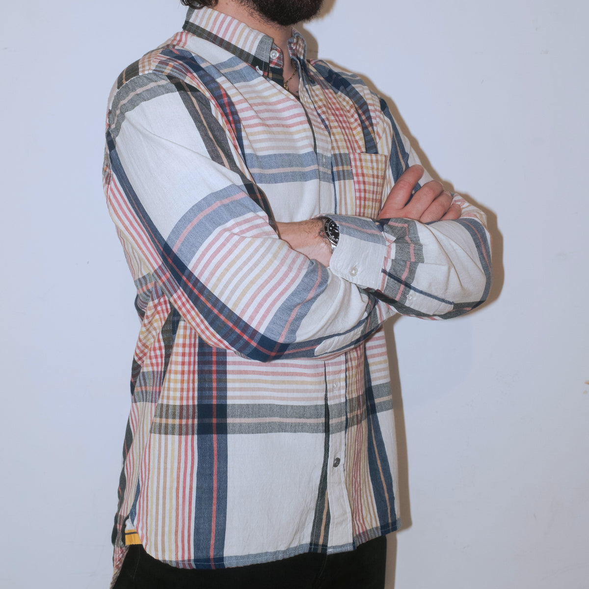 Madras Button Down Shirt / Natural Blue Check