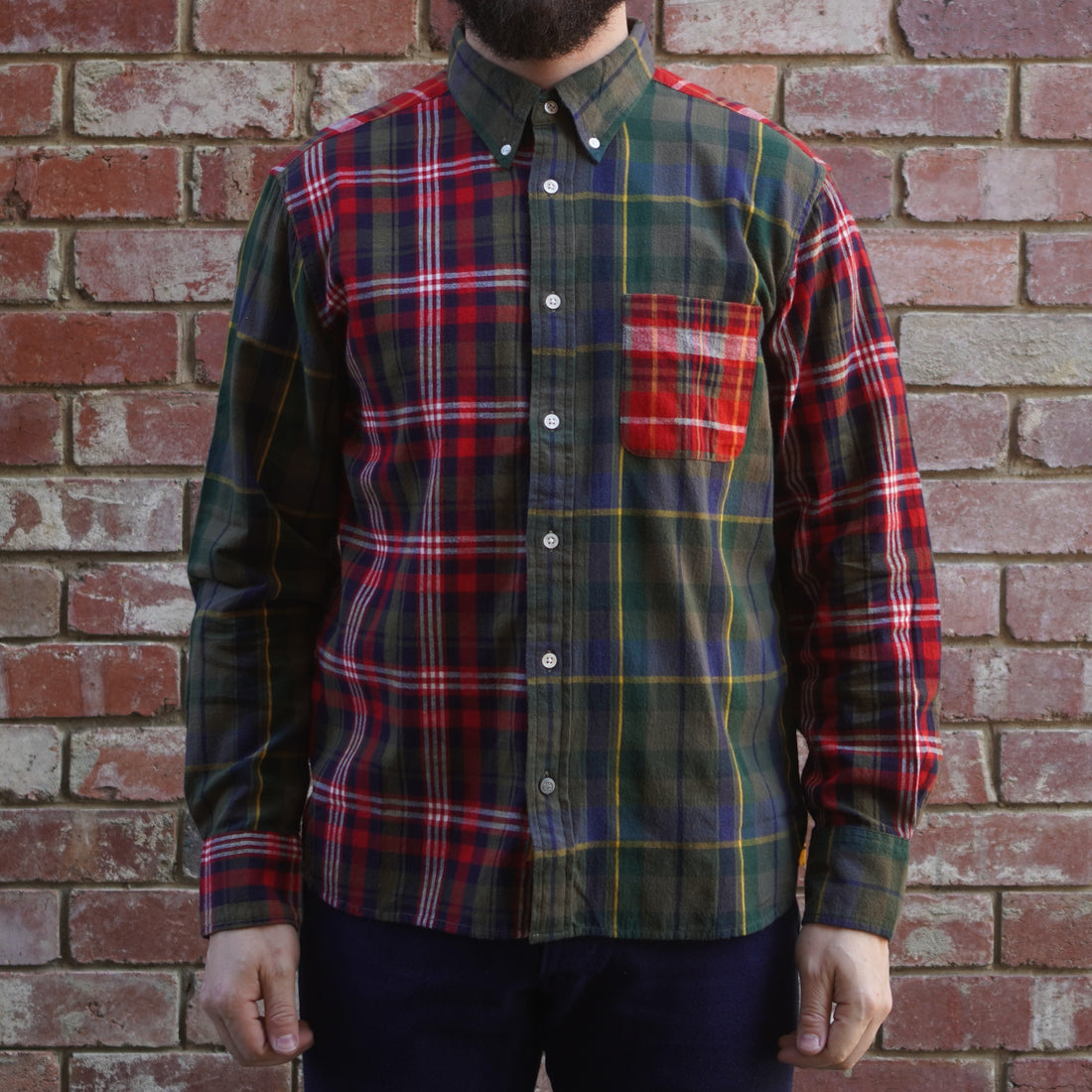 Madras Button Down Shirt / Olive Red Check