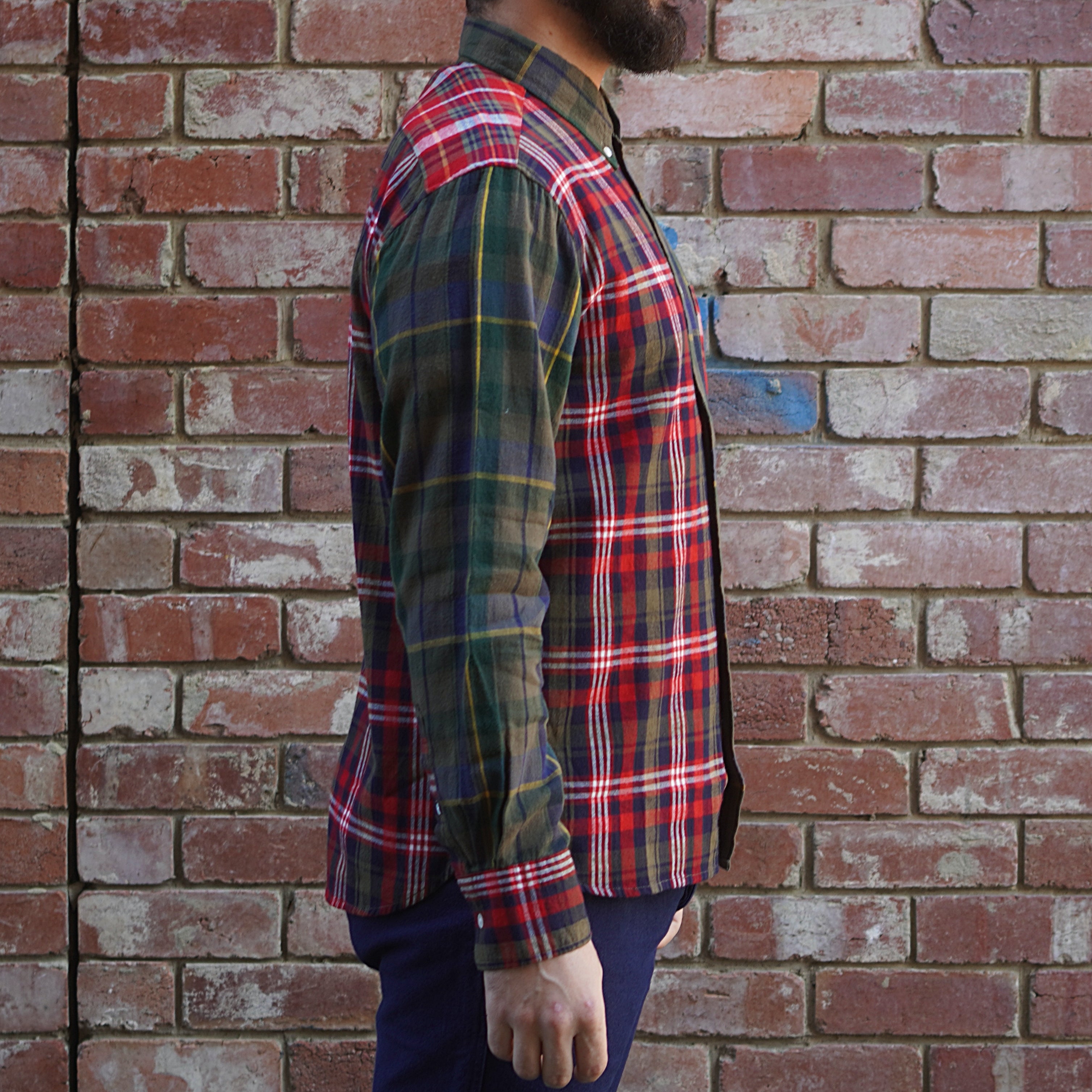 Madras Button Down Shirt / Olive Red Check