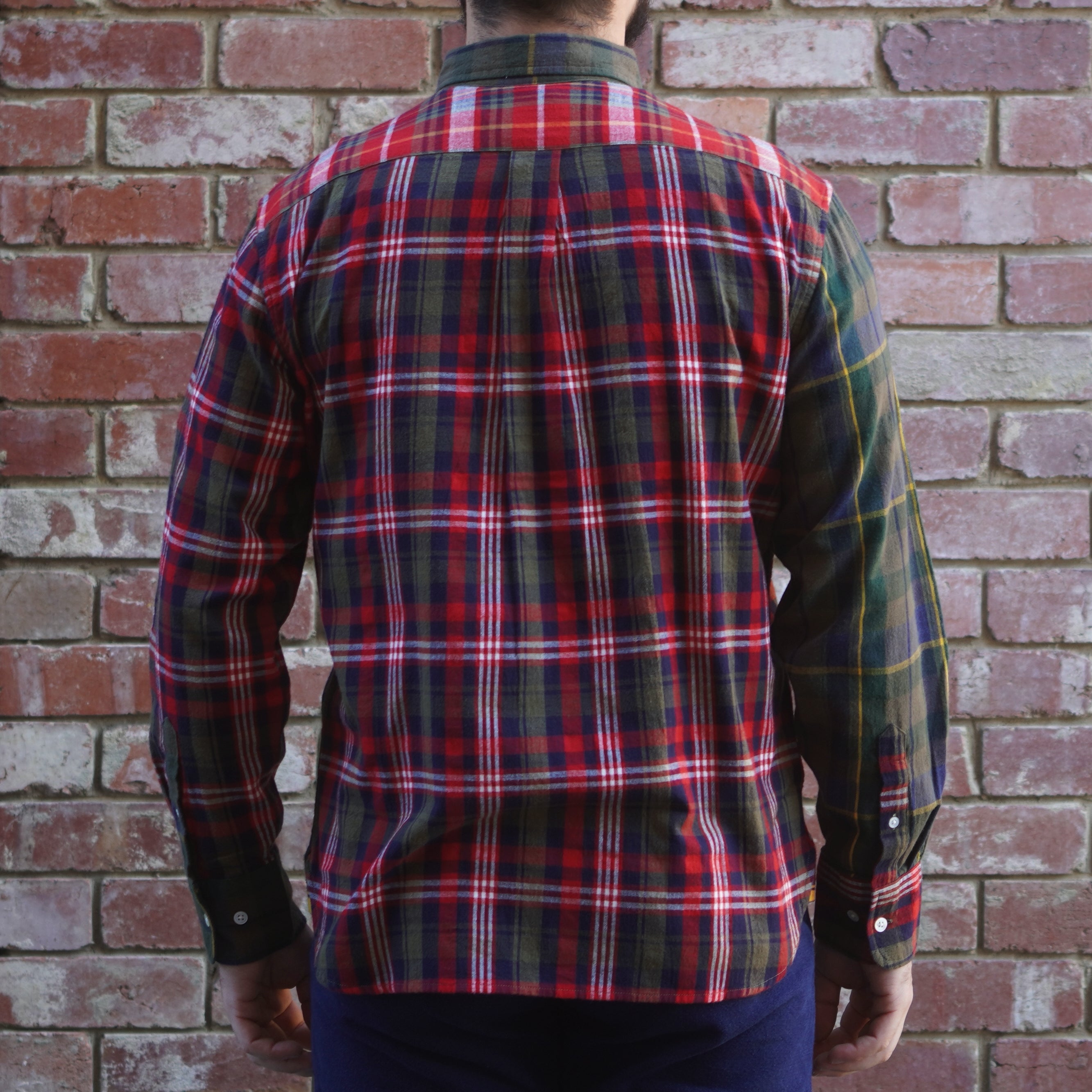 Madras Button Down Shirt / Olive Red Check