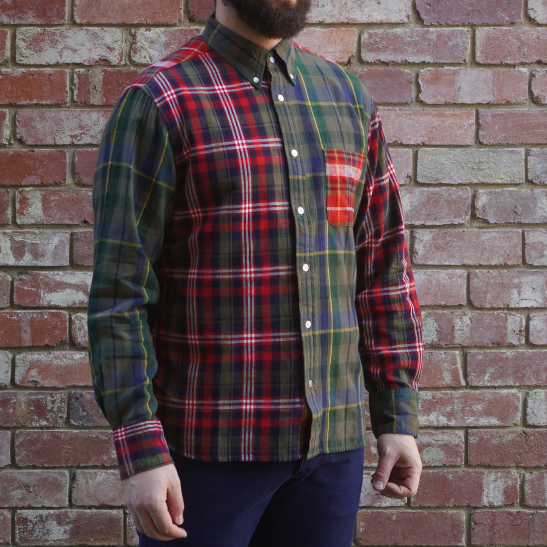 Madras Button Down Shirt / Olive Red Check