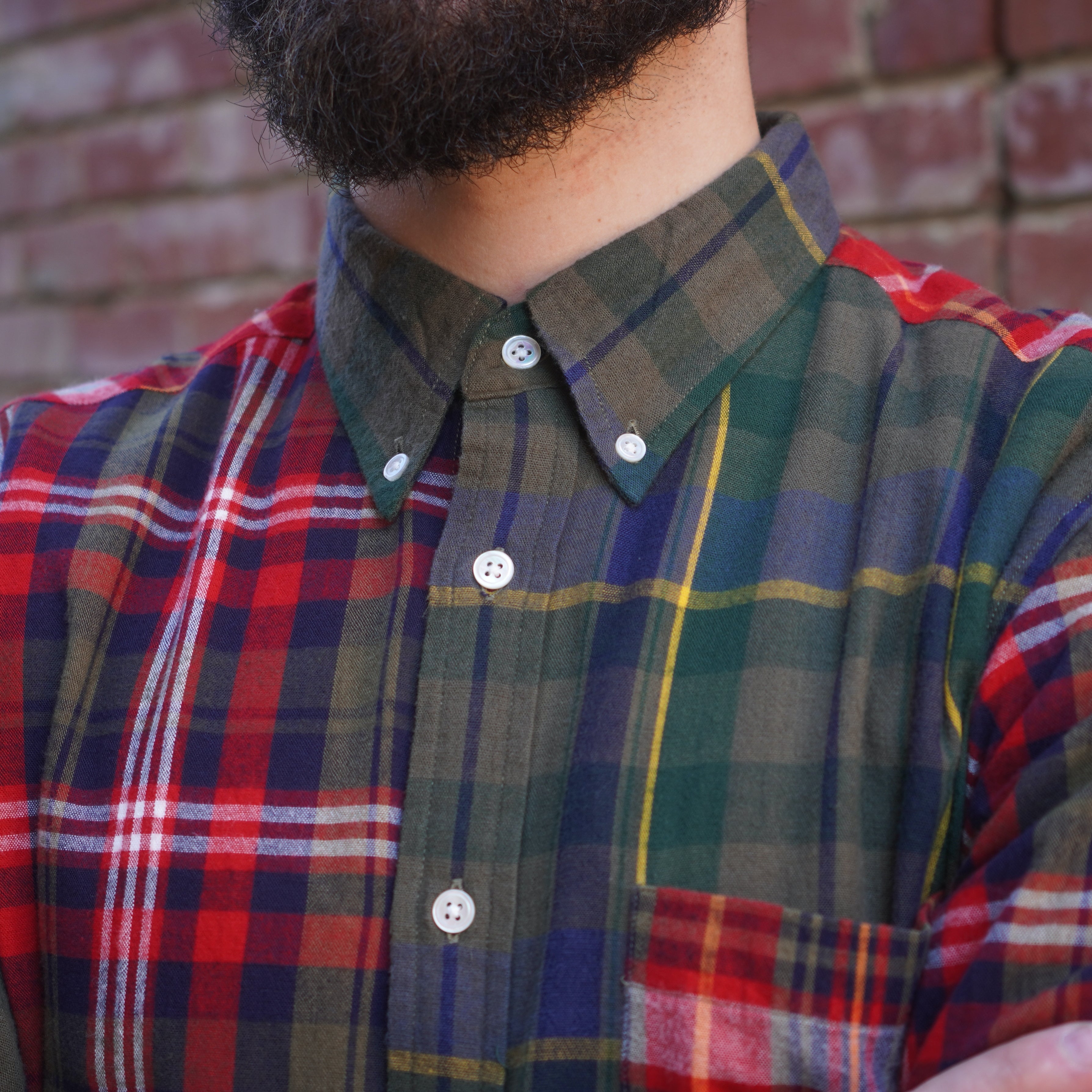 Madras Button Down Shirt / Olive Red Check