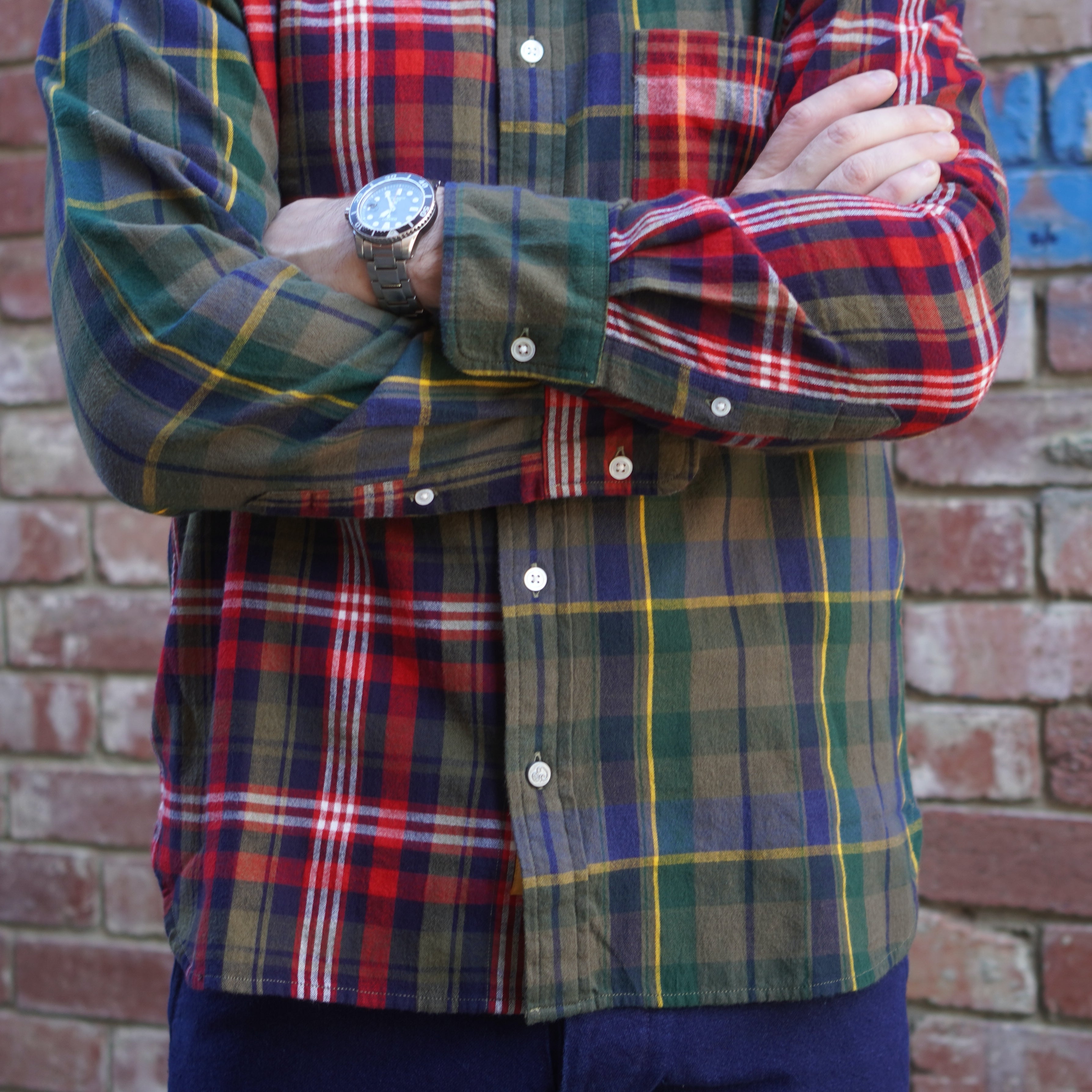 Madras Button Down Shirt / Olive Red Check