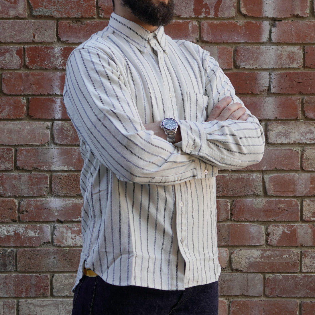 Madras Button Down Shirt / White Stripe