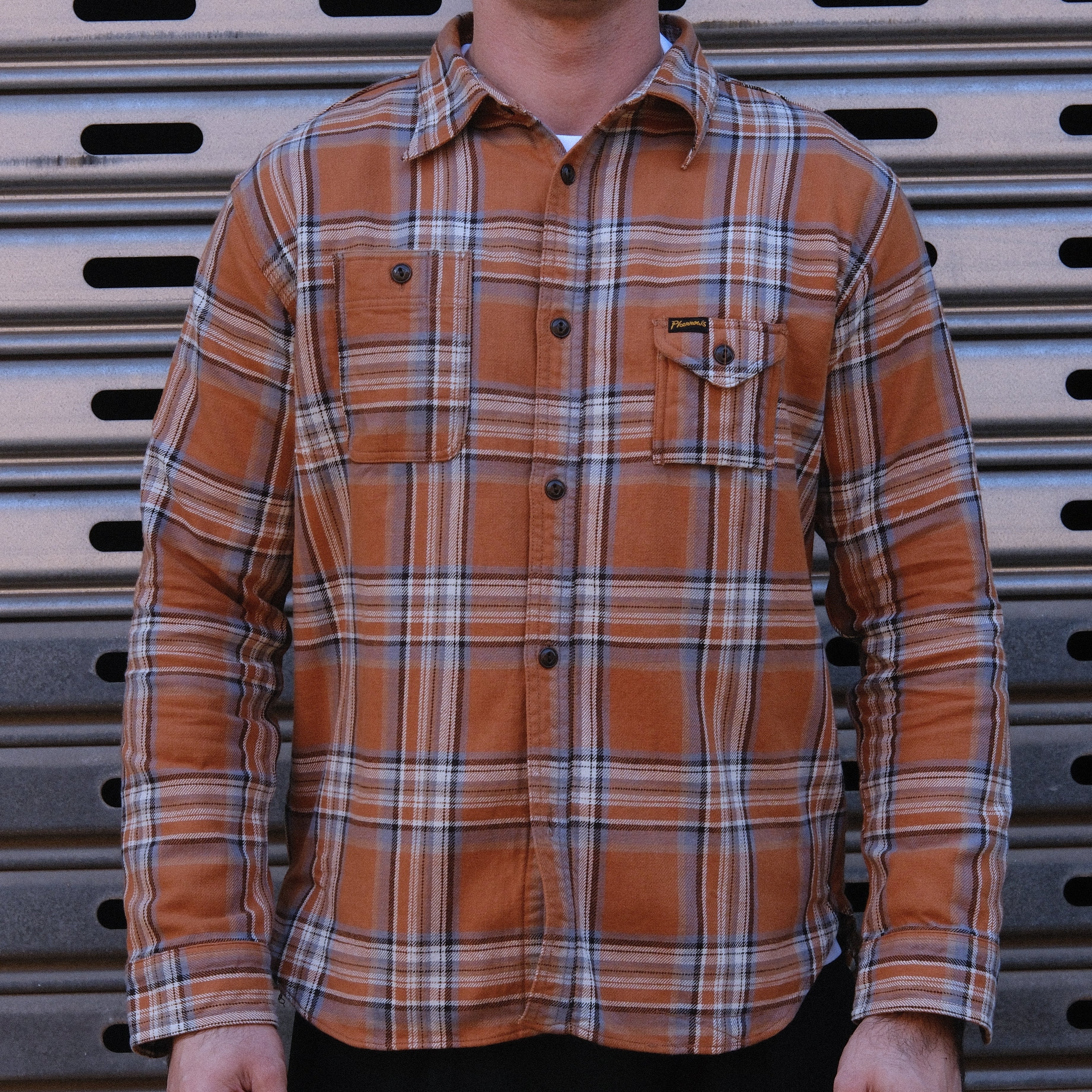 1930s Flannel Shirt / Orange & Brown