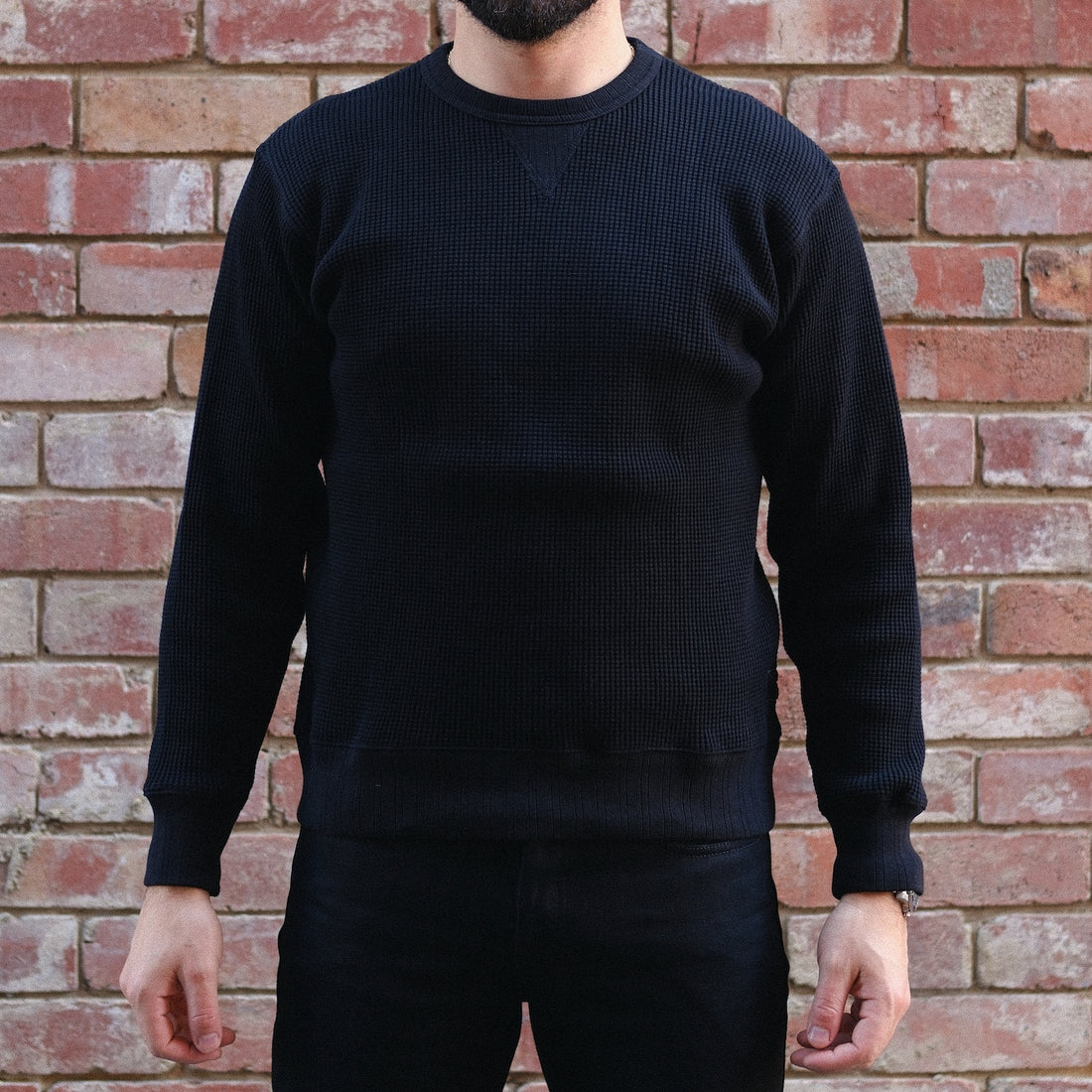Thermal Sweatshirt/  Waffle Black