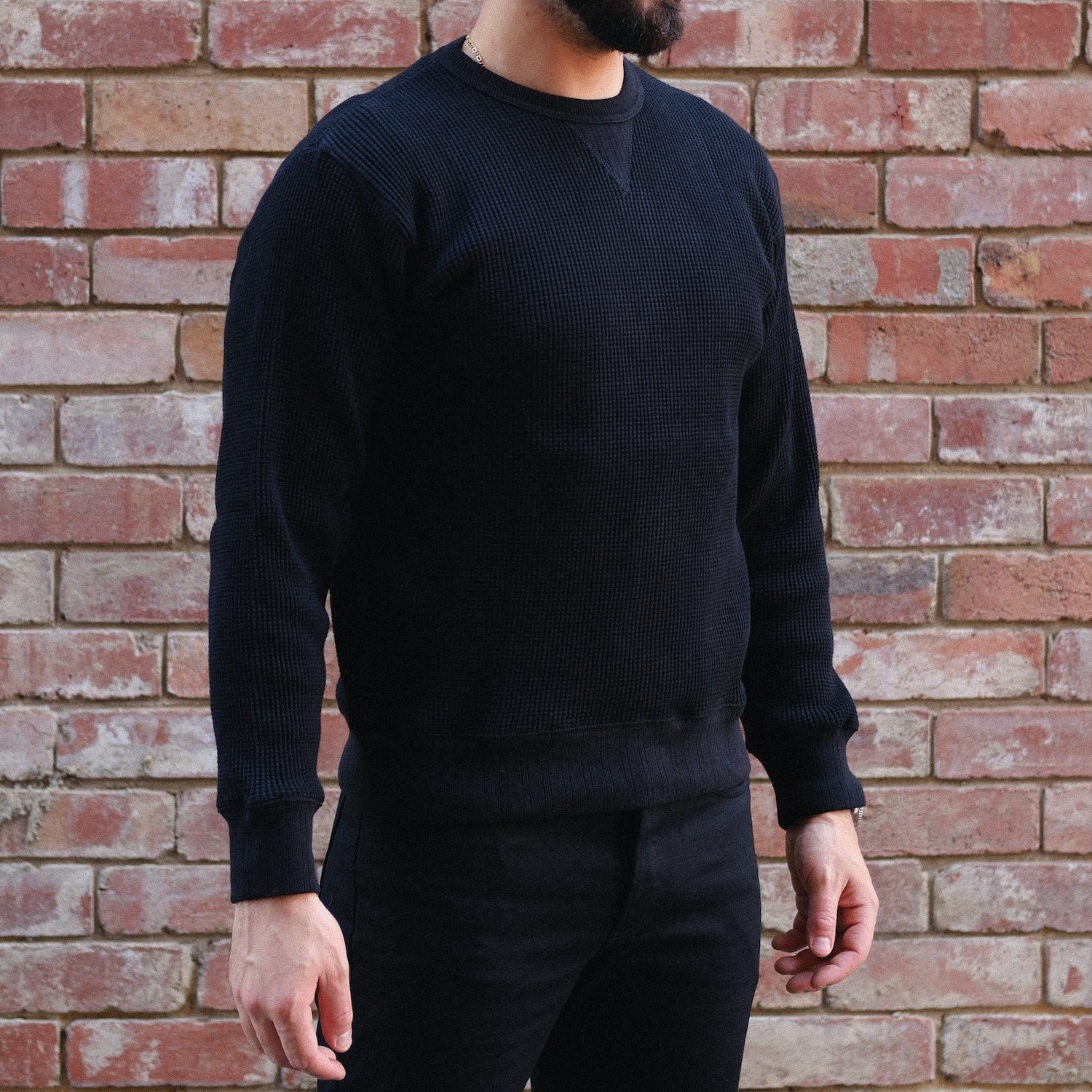 Thermal Sweatshirt/  Waffle Black
