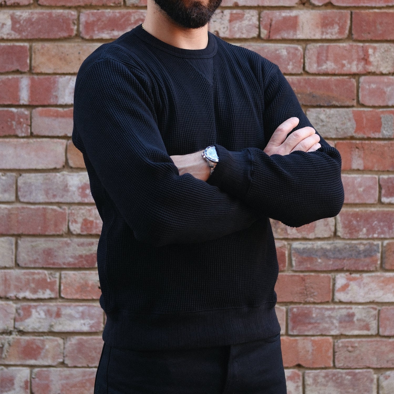 Thermal Sweatshirt/  Waffle Black