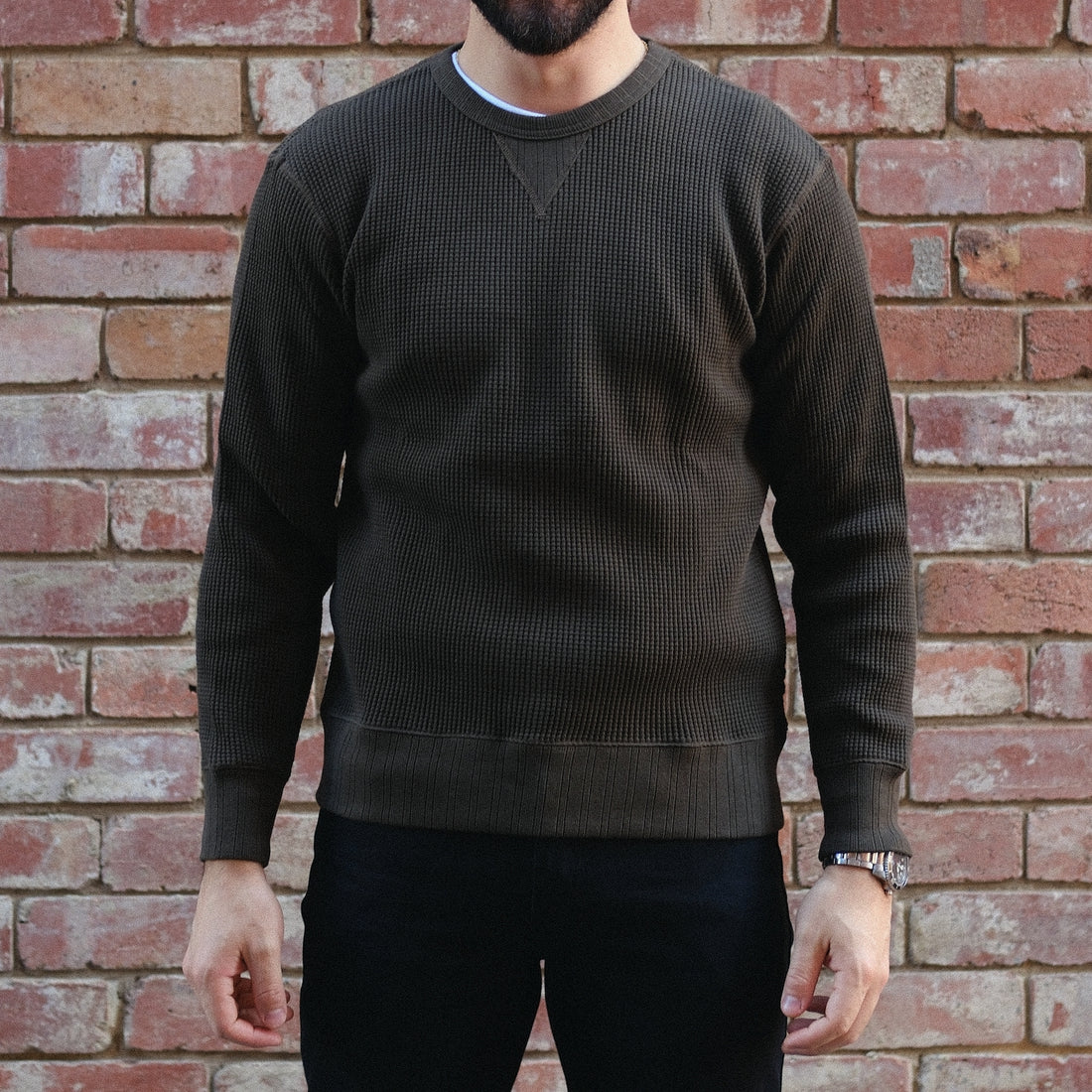 Thermal Sweatshirt/ Waffle Olive