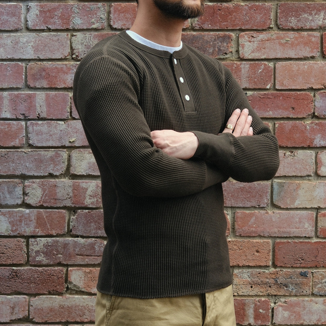 Henley Waffle Tee / Olive
