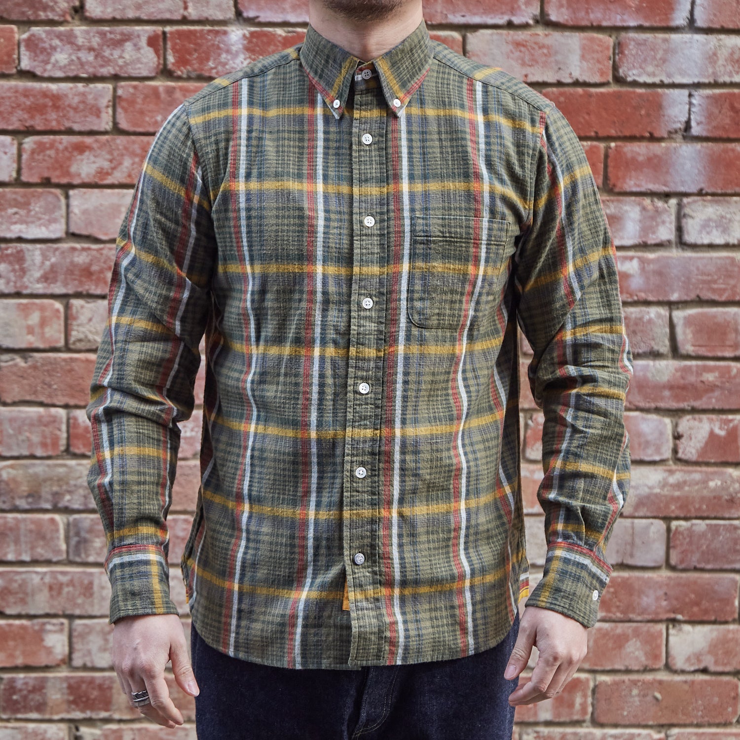 Madras Button Down Shirt / Olive Check