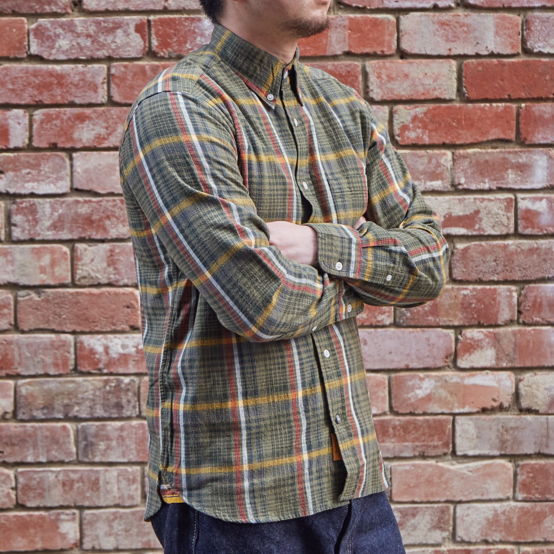 Madras Button Down Shirt / Olive Check