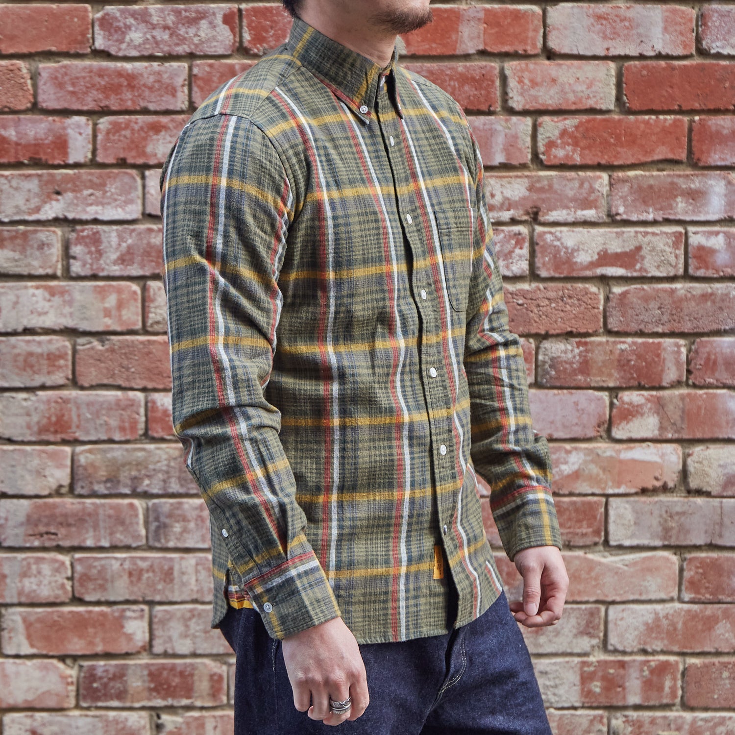Madras Button Down Shirt / Olive Check