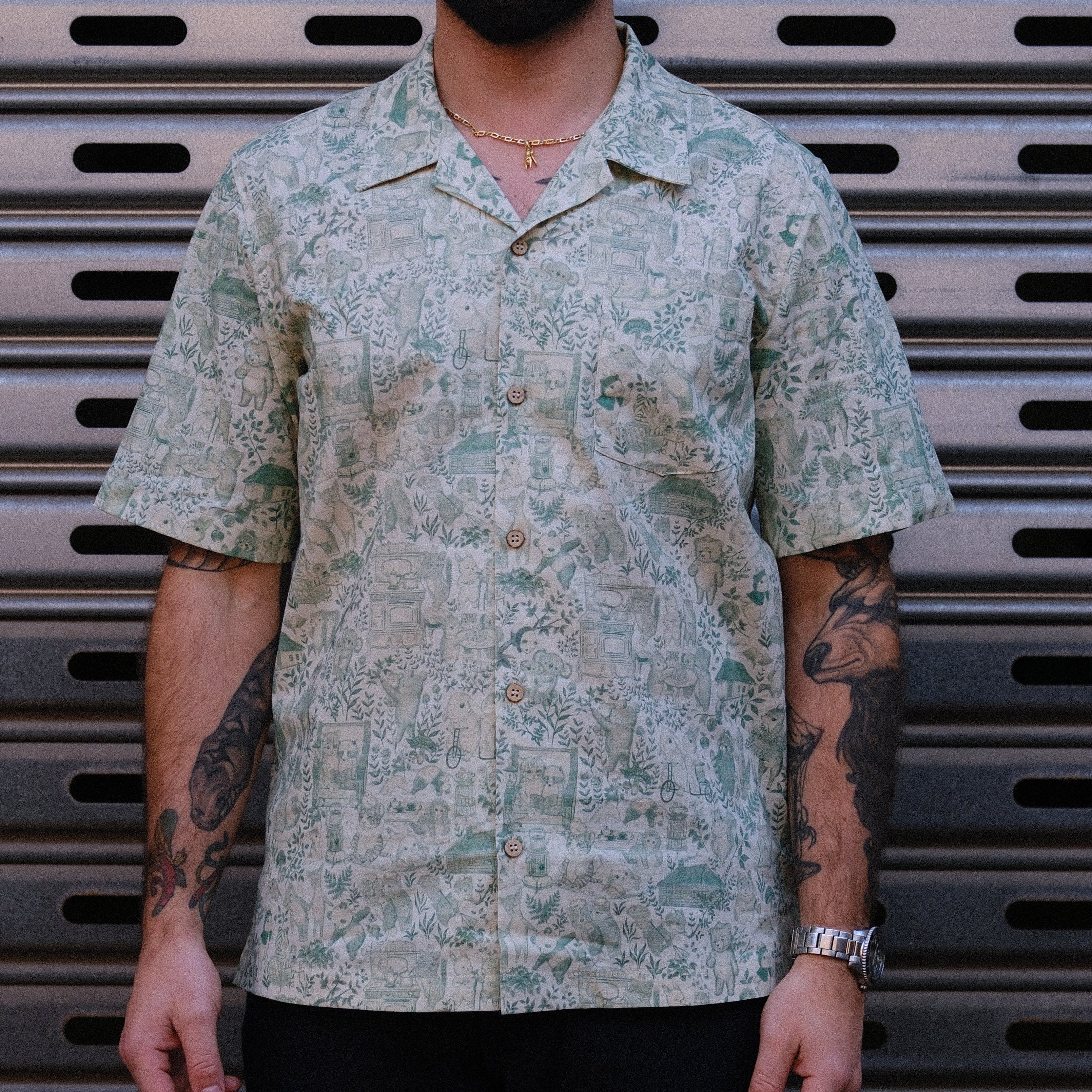 Aloha Shirt / Linen Animals - Green