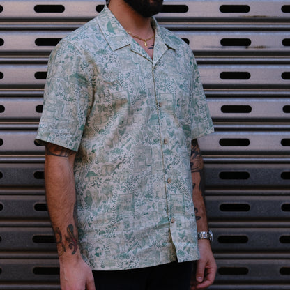 Aloha Shirt / Linen Animals - Green