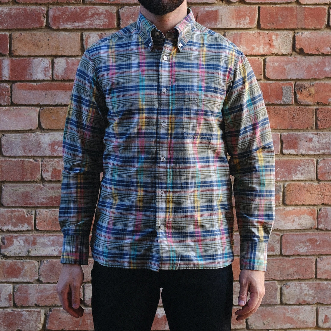 Madras Button Down Shirt / Amazonite Combo