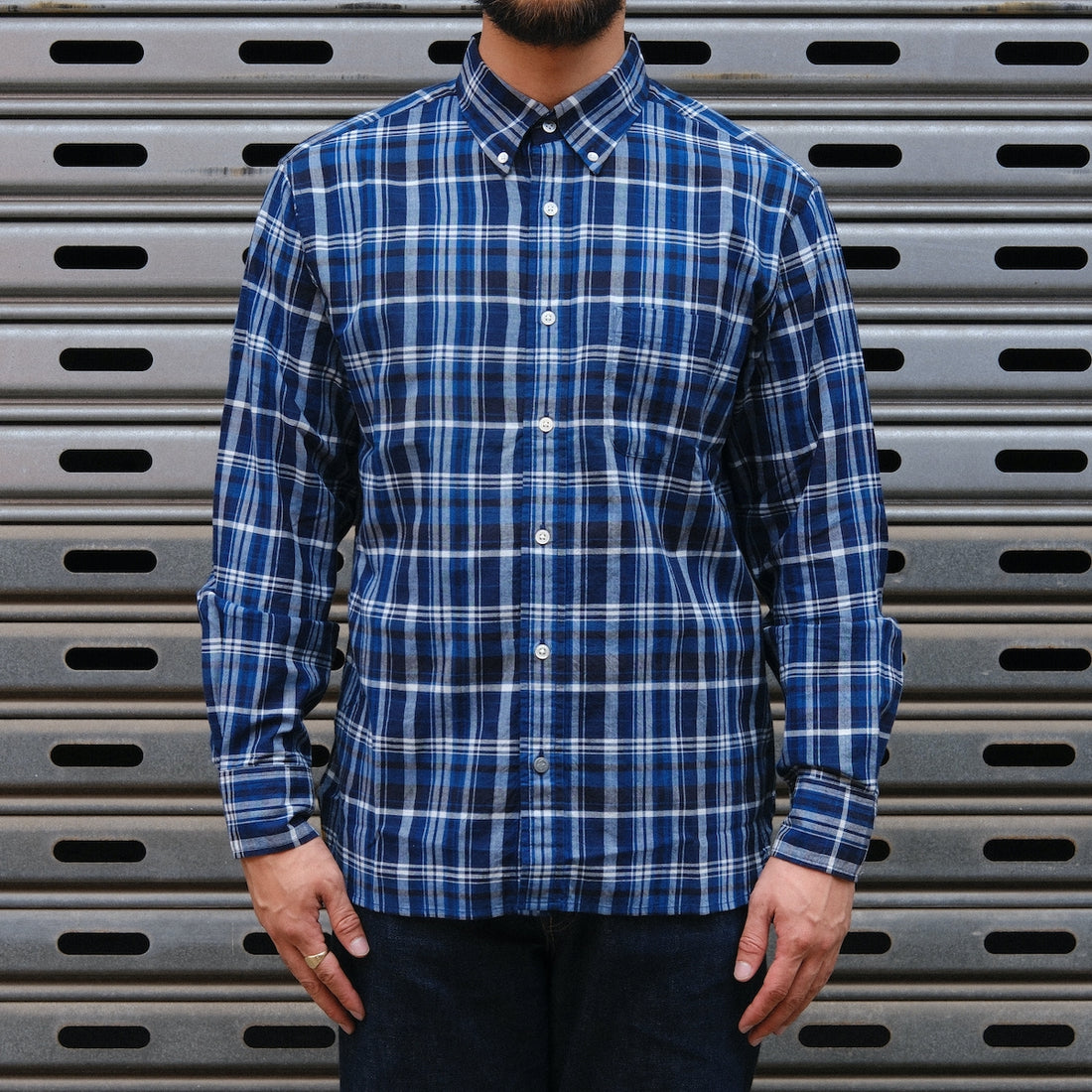 Madras Button Down Shirt / Blue White Check