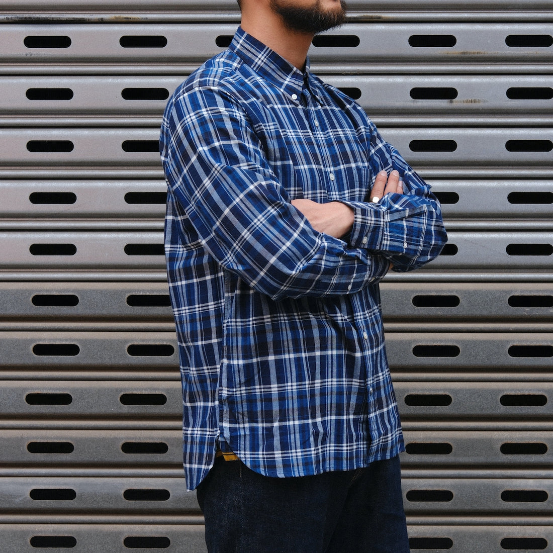 Madras Button Down Shirt / Blue White Check