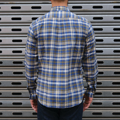 Madras Button Down Shirt / Navy Tan Check