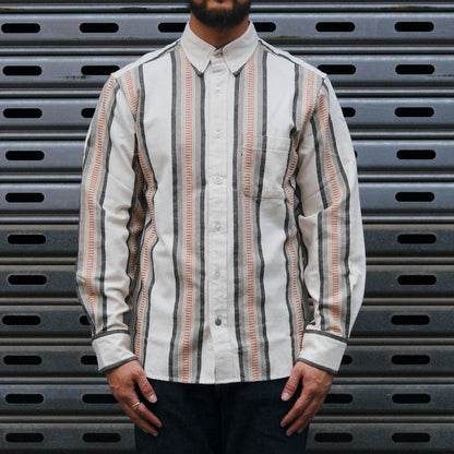 Madras Button Down Shirt / Orange Green Stripe