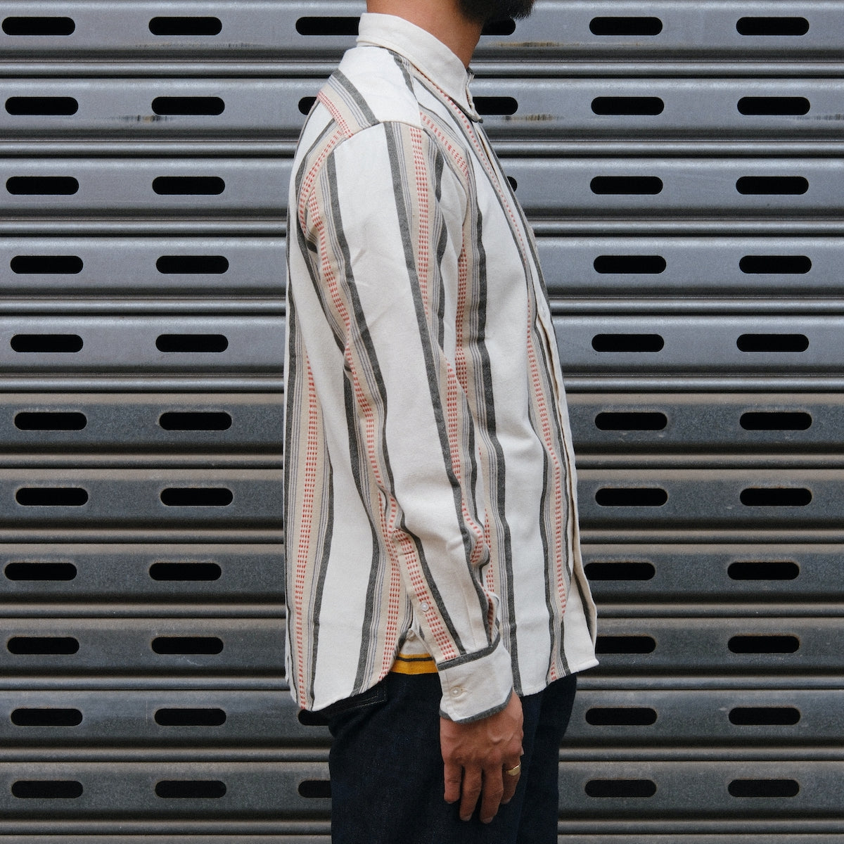 Madras Button Down Shirt / Orange Green Stripe