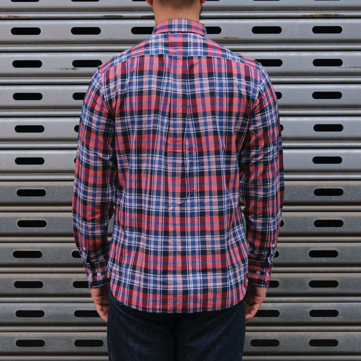 Madras Button Down Shirt / Red Blue Check