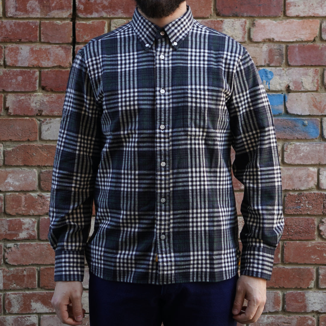 Madras Button Down Shirt / Black Grey Check