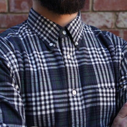 Madras Button Down Shirt / Black Grey Check