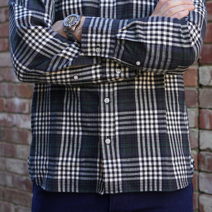 Madras Button Down Shirt / Black Grey Check