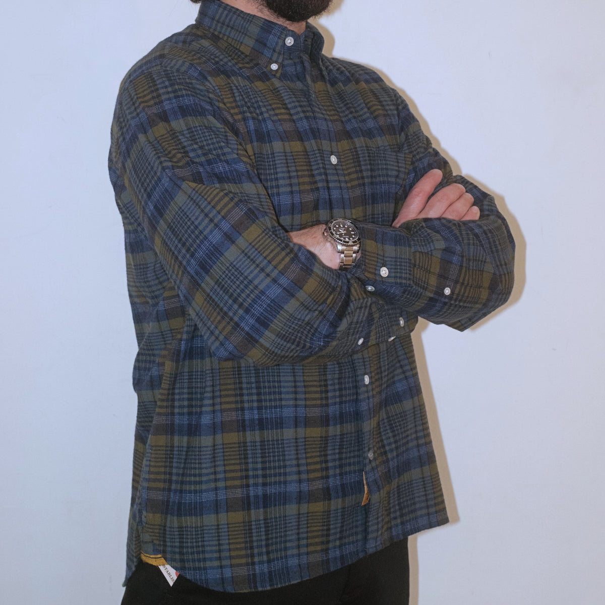 Madras Button Down Shirt / Indigo Olive Check