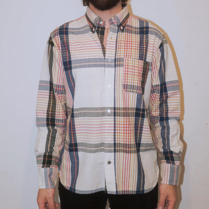 Madras Button Down Shirt / Natural Blue Check