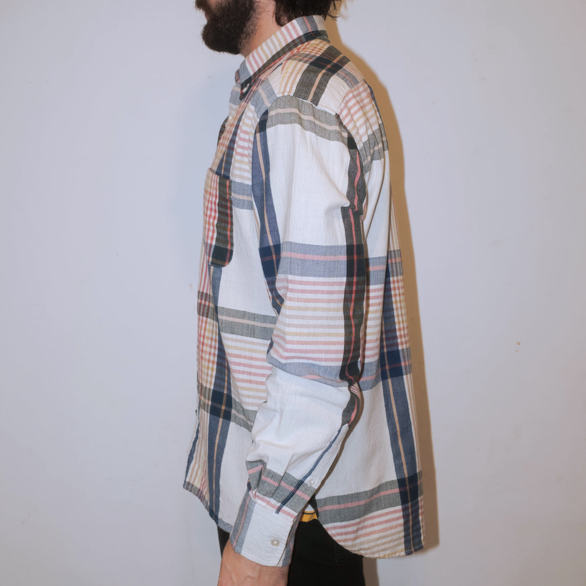 Madras Button Down Shirt / Natural Blue Check