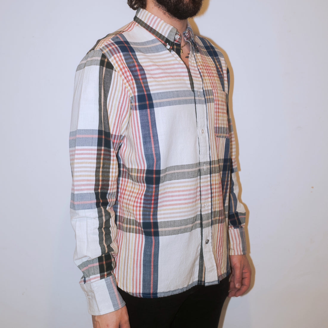 Madras Button Down Shirt / Natural Blue Check