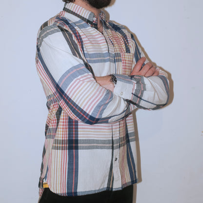 Madras Button Down Shirt / Natural Blue Check