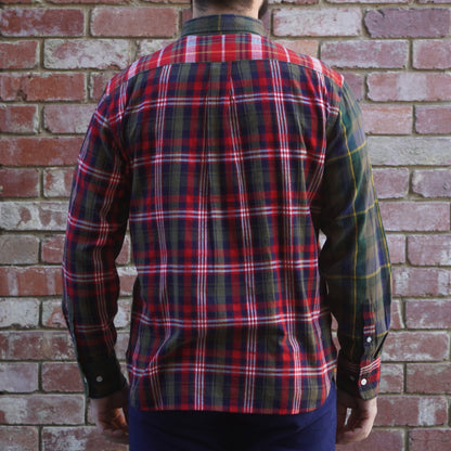 Madras Button Down Shirt / Olive Red Check