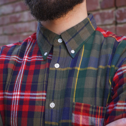 Madras Button Down Shirt / Olive Red Check