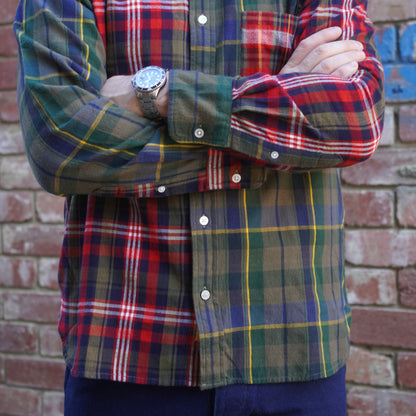 Madras Button Down Shirt / Olive Red Check