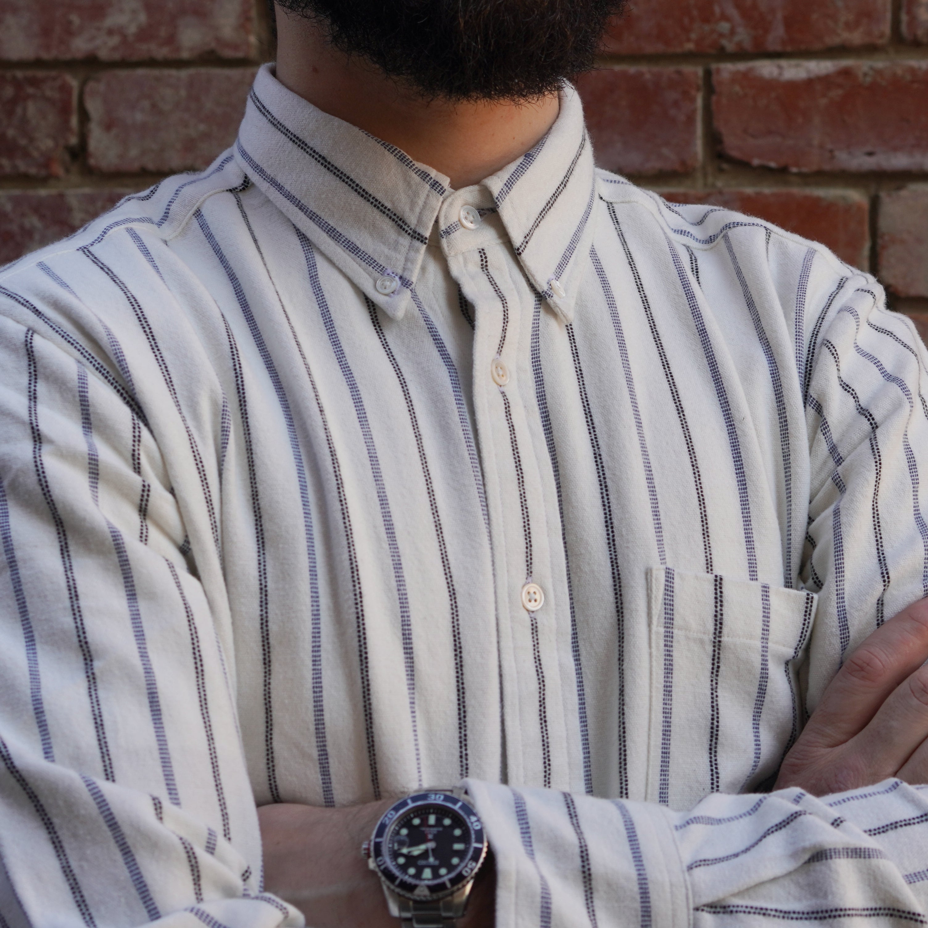 Madras Button Down Shirt / White Stripe