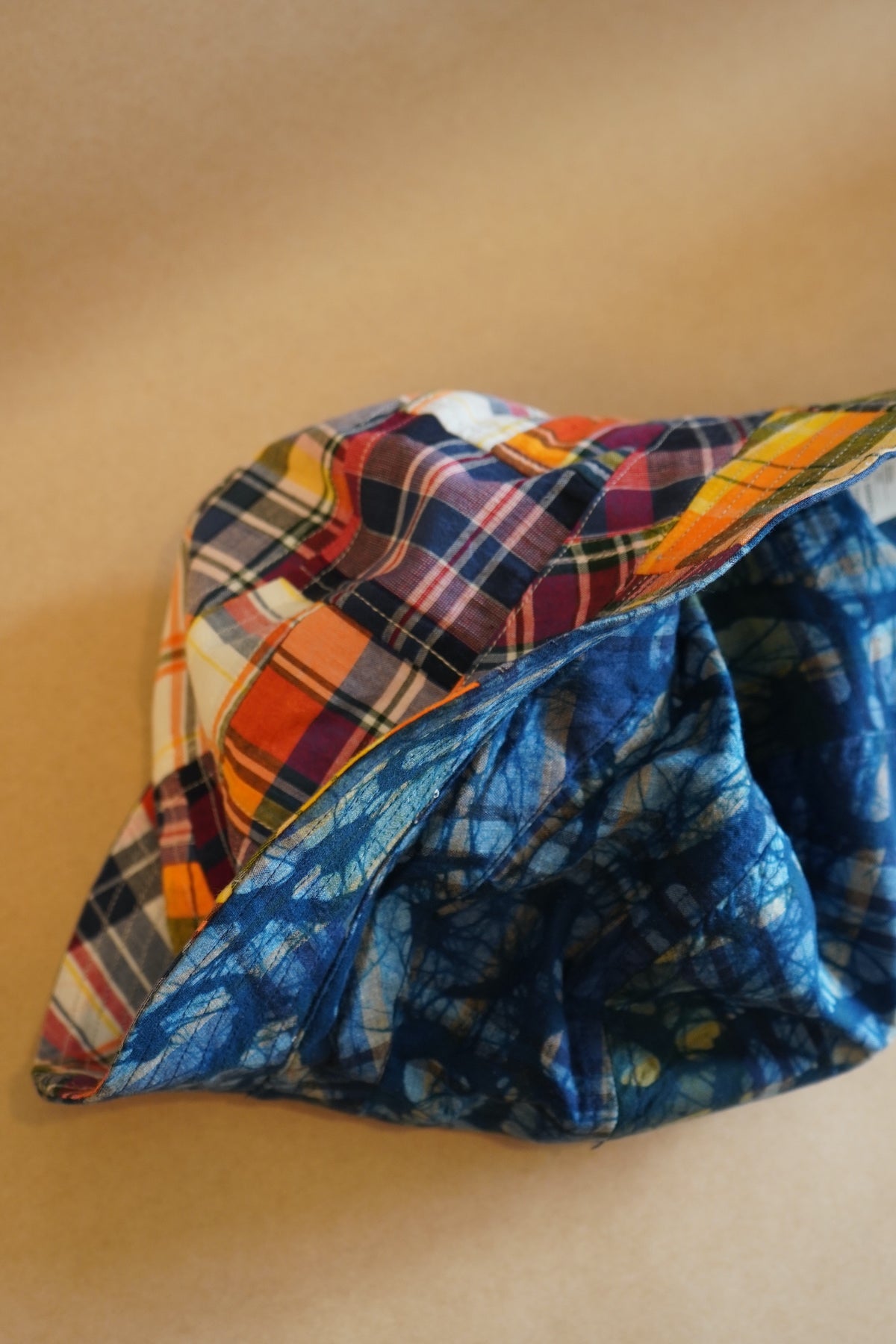 Reversible Bucket Hat / Multi Check / Indigo Print